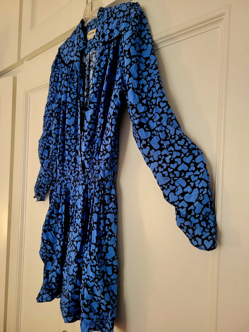 Zadig & Voltaire Blue and Black Heart-Print Long-Sleeve Dress